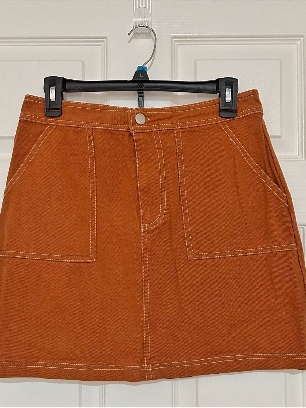 FOREVER 21 L Burnt Orange Cotton Twill A-Line Mini Skirt Retro Autumnal 70s